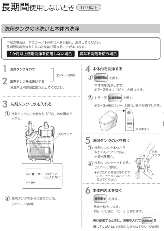 アラウーノ説明書_長期間使用しない_1ヶ月以上