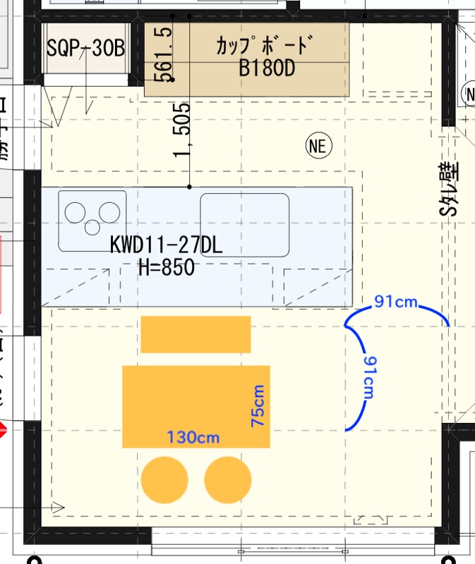 間取り図_1階_ダイニング_横向きテーブル
