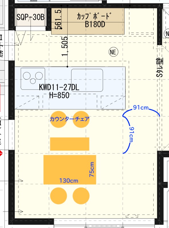 間取り図_1階_ダイニングのみ_1マス拡張カウンターチェア