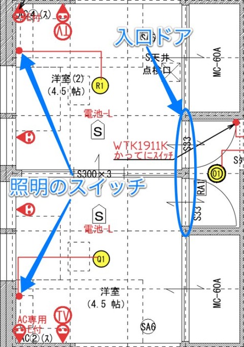 子供部屋の照明スイッチ