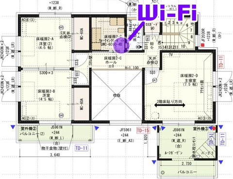 間取り_2階_無線LANルーターの場所